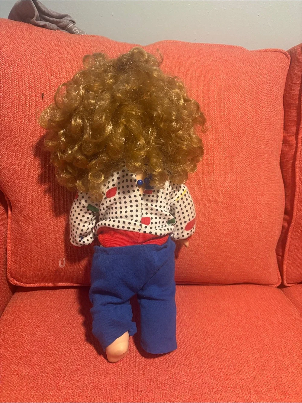 Horsman  vintage curly Haired Baby Doll in Blue Outfit - Kids Toy